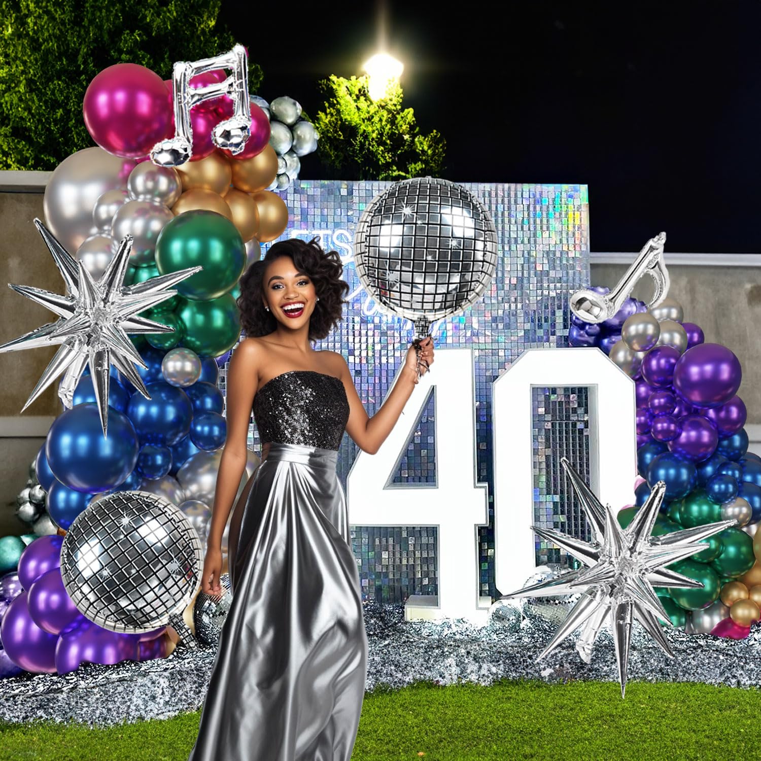 131-Piece Metallic Retro Disco Balloon Garland Kit