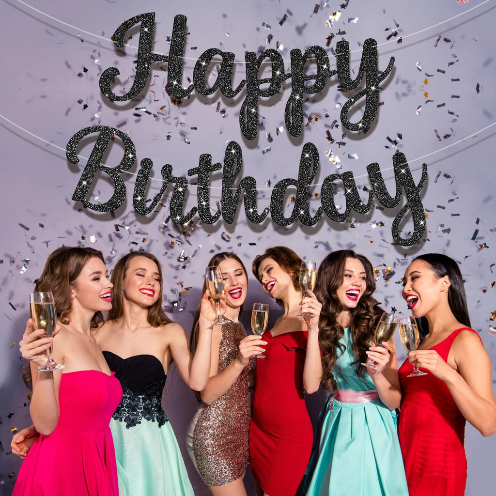 JHZMCRX Glitter Happy Birthday Banner Sign Birthday Garland Wall Door Banners Flag for Women Men Boys Girls Party Backdrop Decorations