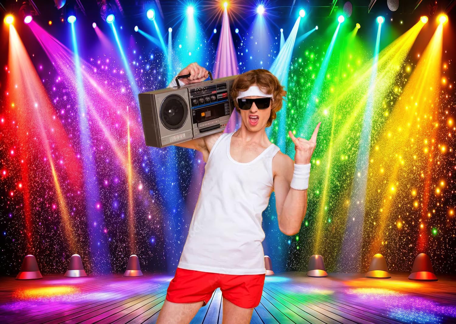 7 x 5 Ft Retro Rainbow Disco Fabric Party Backdrop