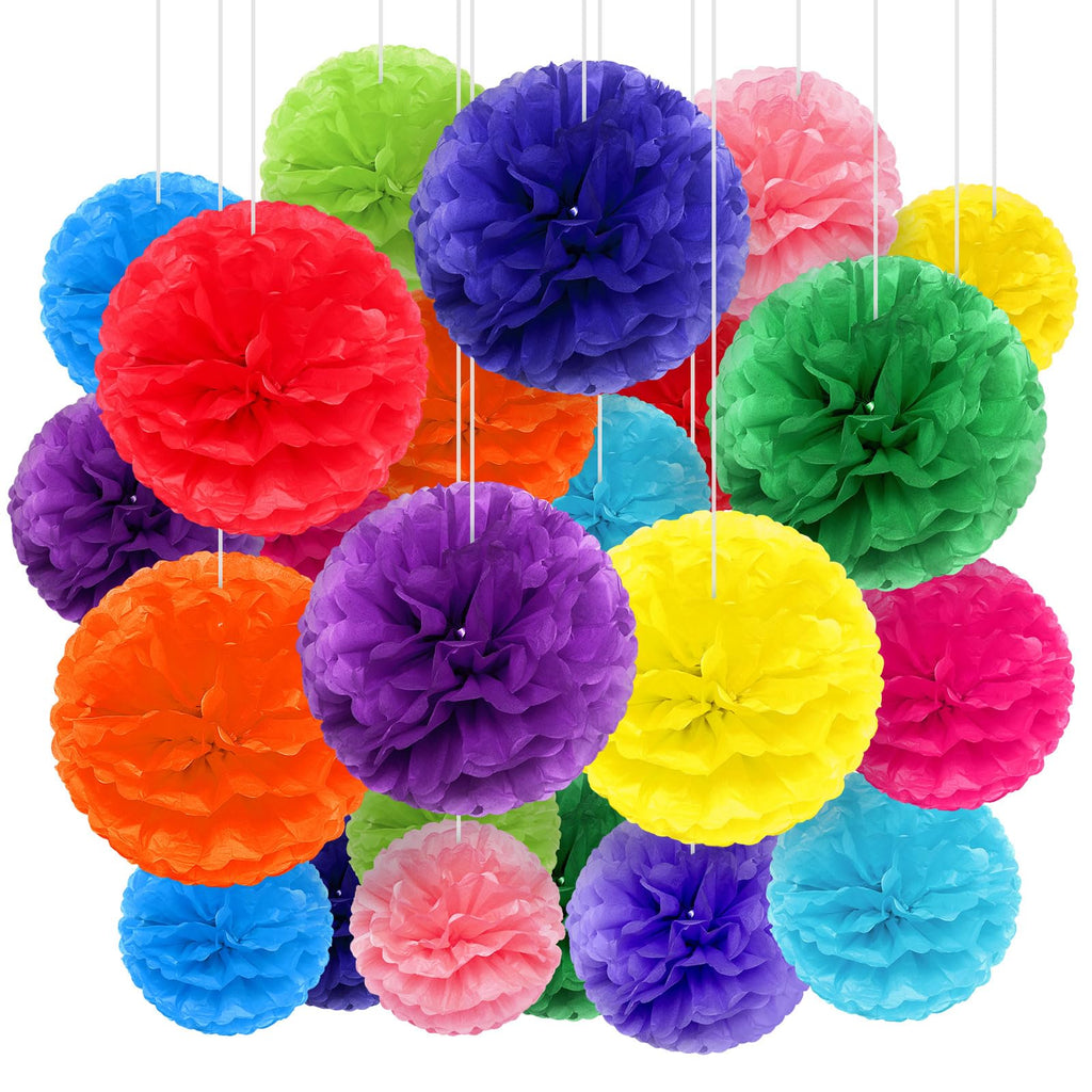Yeaqee 30 Pcs Large Tissue Paper Pom Poms 14 12 10 Inch, Multicolor