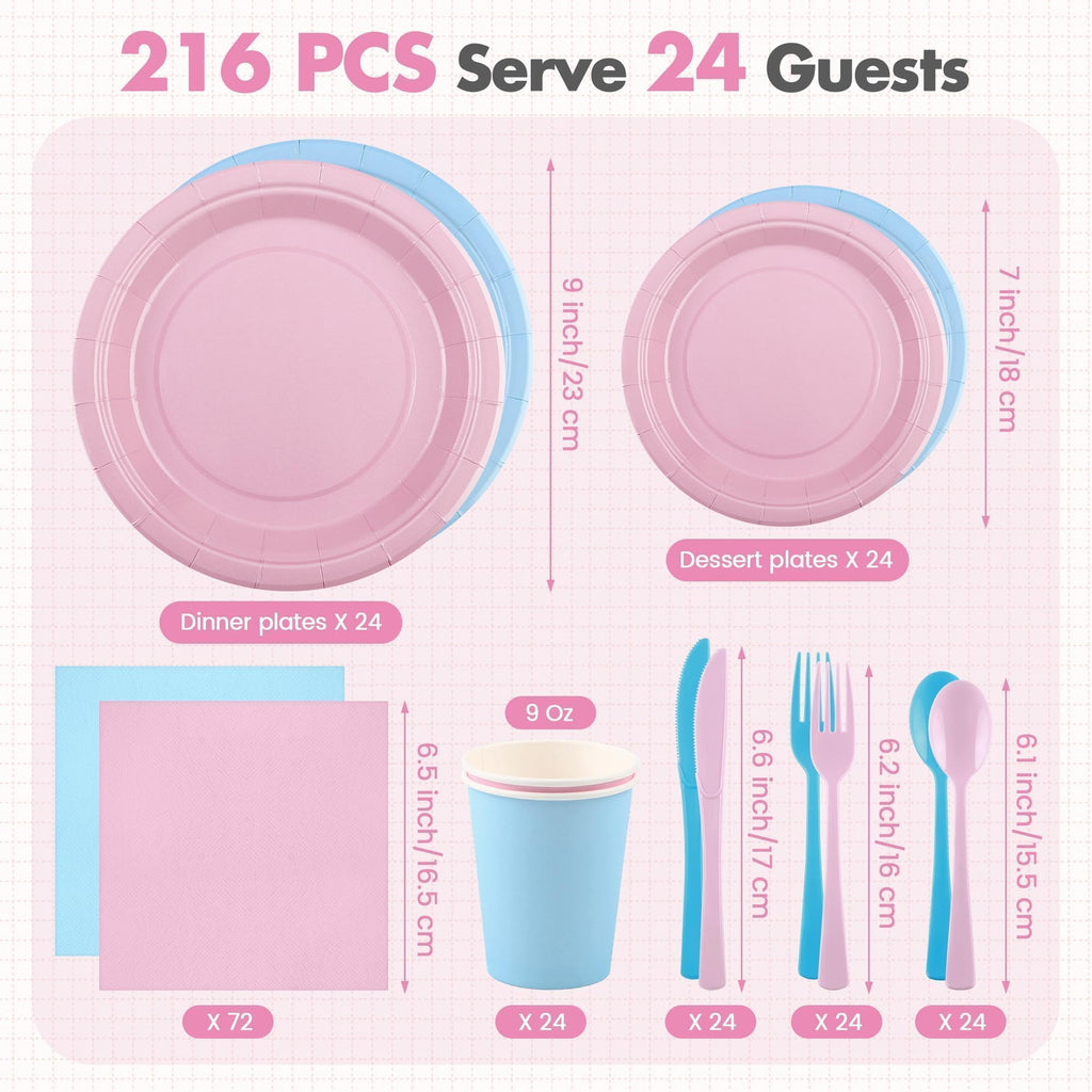 Disposable Party Tableware Set with Plates, Cups & Cutlery