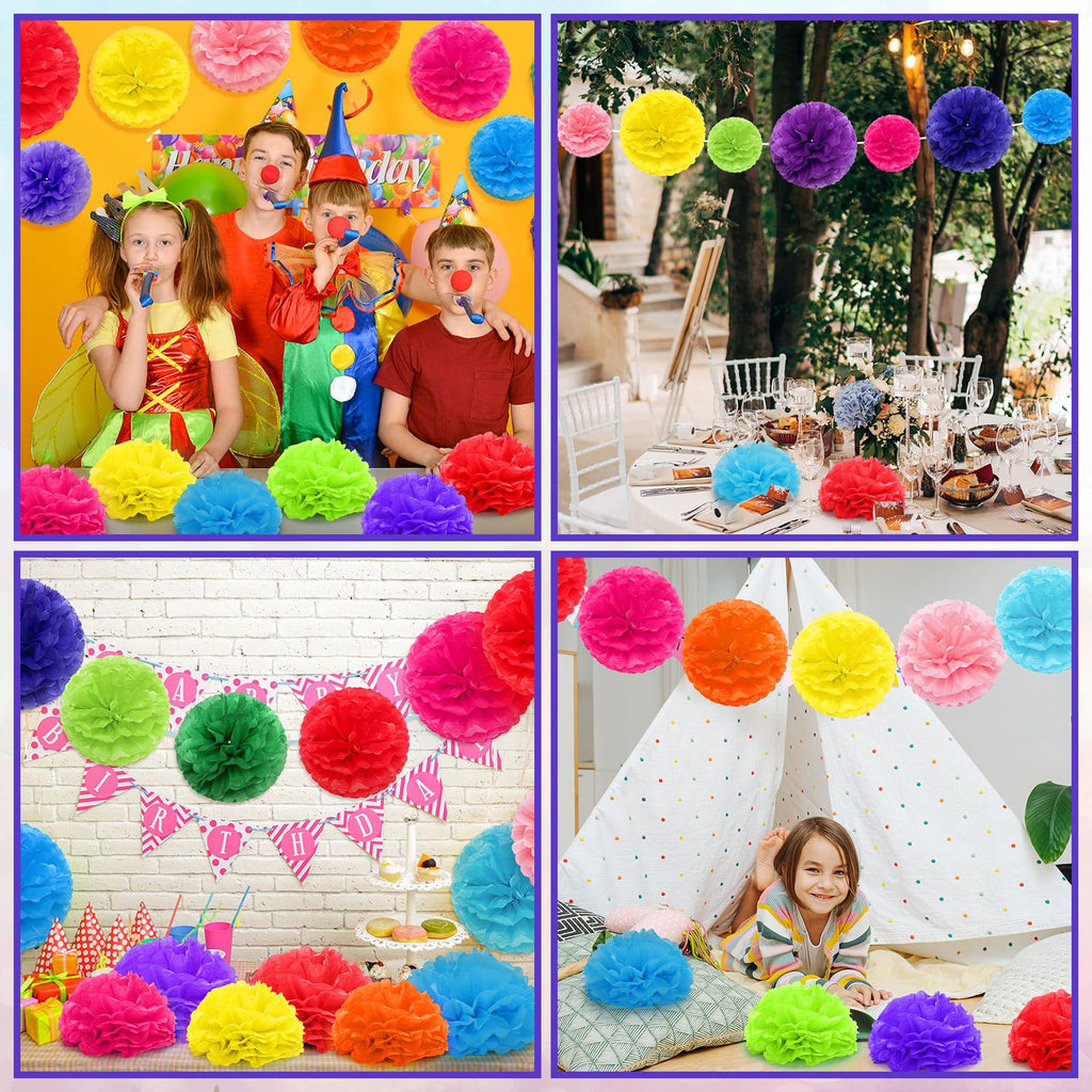 Yeaqee 30 Pcs Large Tissue Paper Pom Poms 14 12 10 Inch, Multicolor