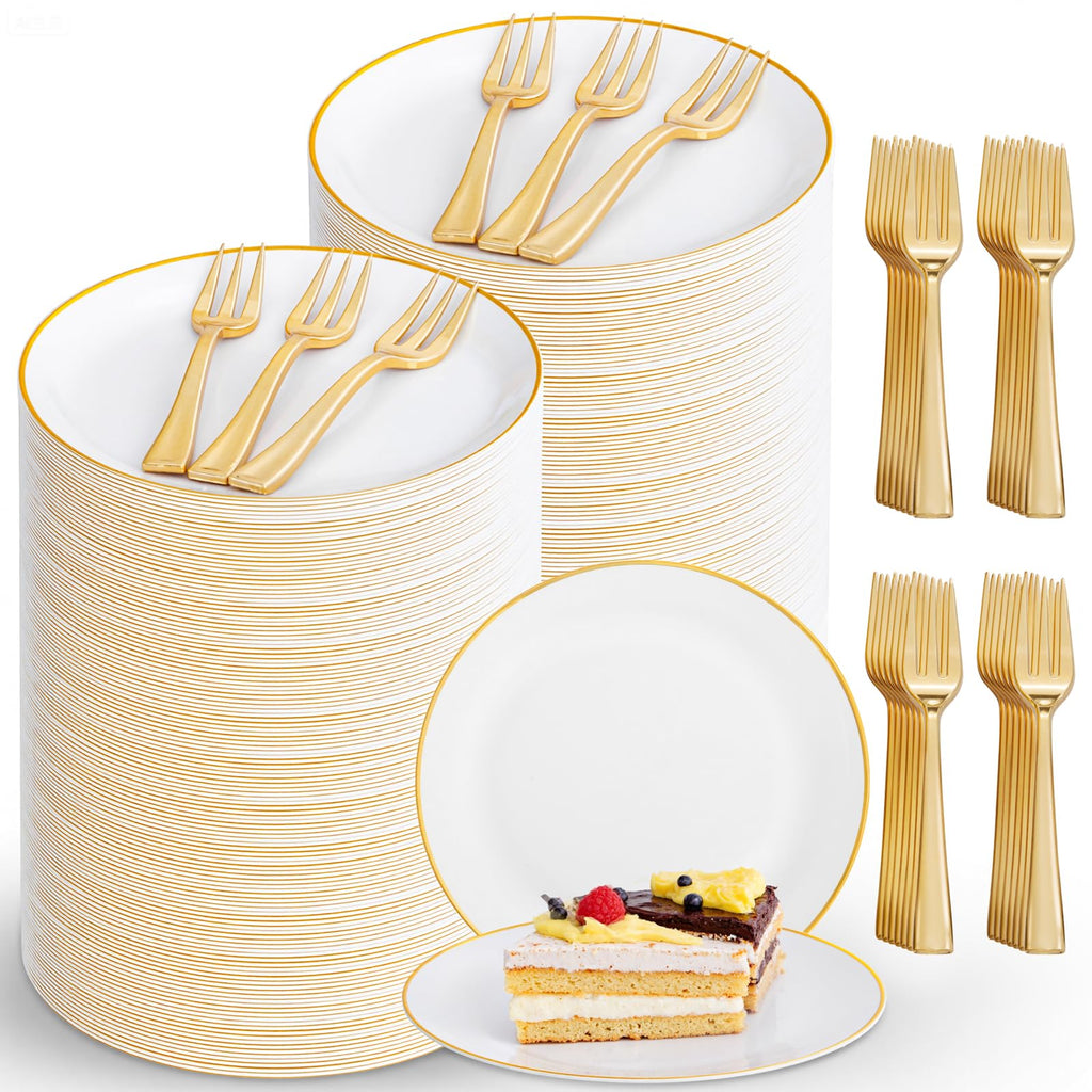 400-Piece Gold Dessert Plate & Fork Set for 200 Guests