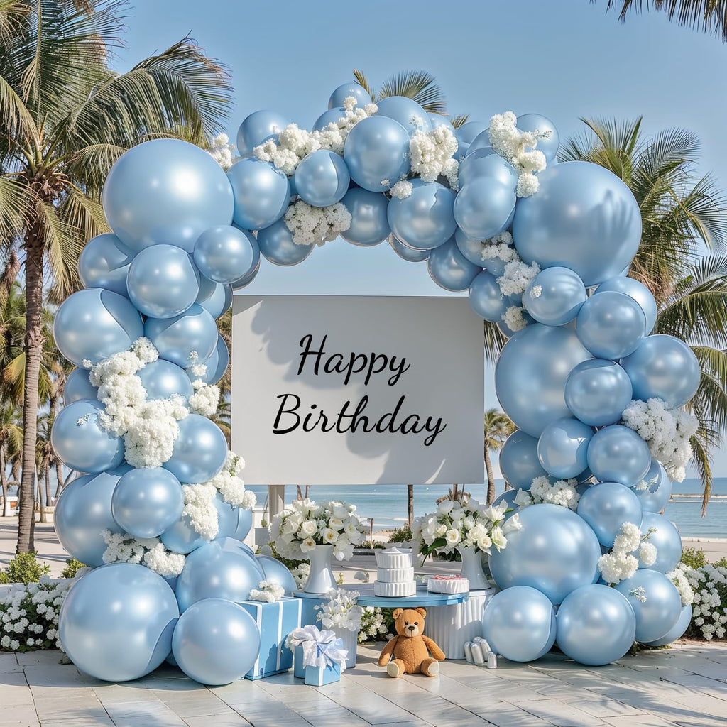 Pearl Balloon Arch Kit, Double Stuffed Pastel Blue Balloons Graland Different Size 18/12/10/5inch Light Baby Blue Balloons for Boy Baby Bridal Shower Wedding Party Decorations