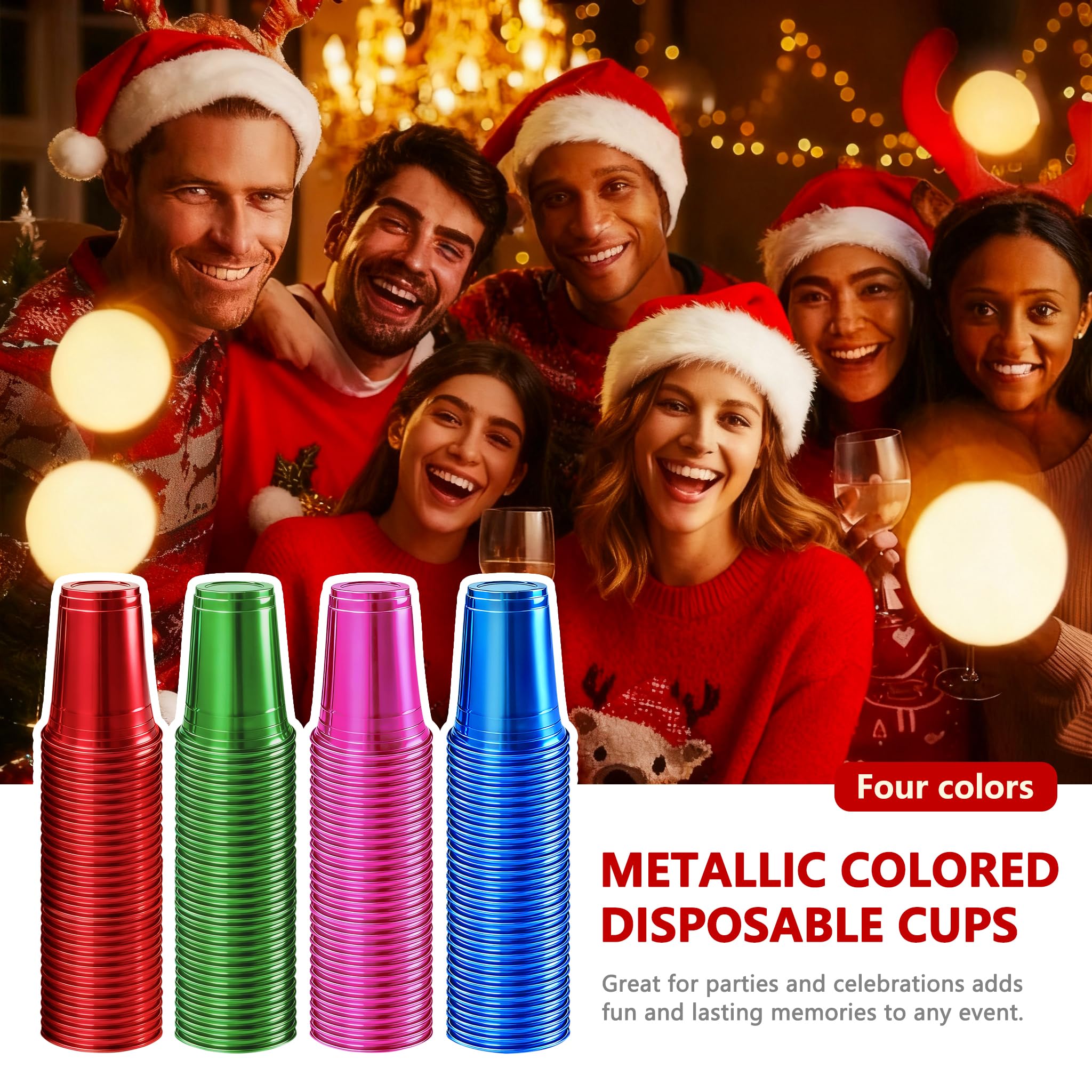 100-Pack 16 oz Assorted Metallic Disposable Party Cups