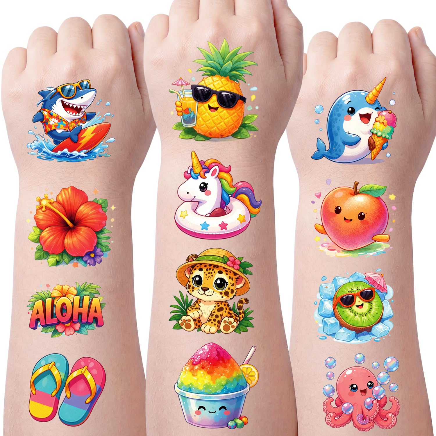 102-Style Tropical Luau Temporary Tattoo Party Pack