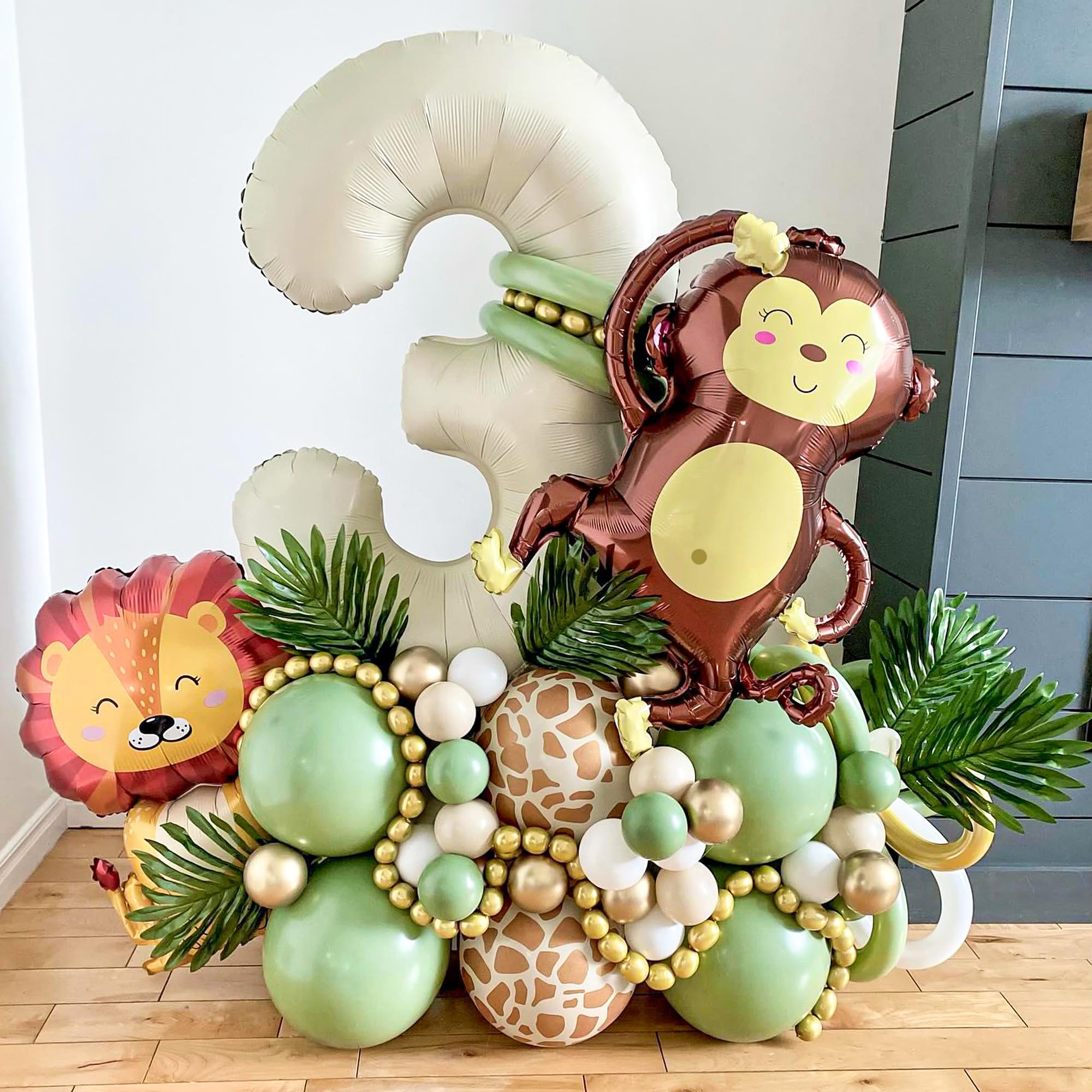 6 Pcs Safari Animal Balloons, Lion Zebra Giraffe Monkey Elephant Leopard