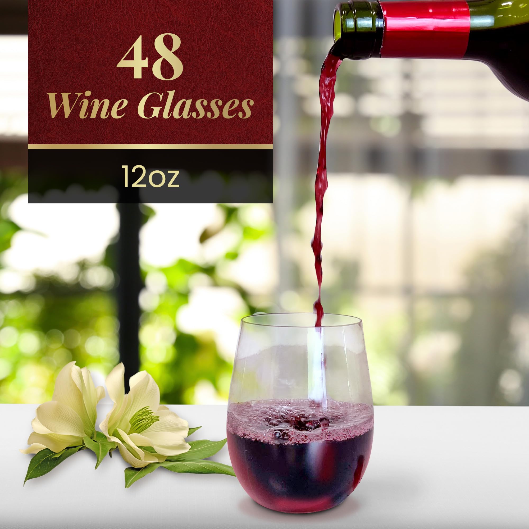 48-Pack 12 oz Clear Disposable Wine Glasses
