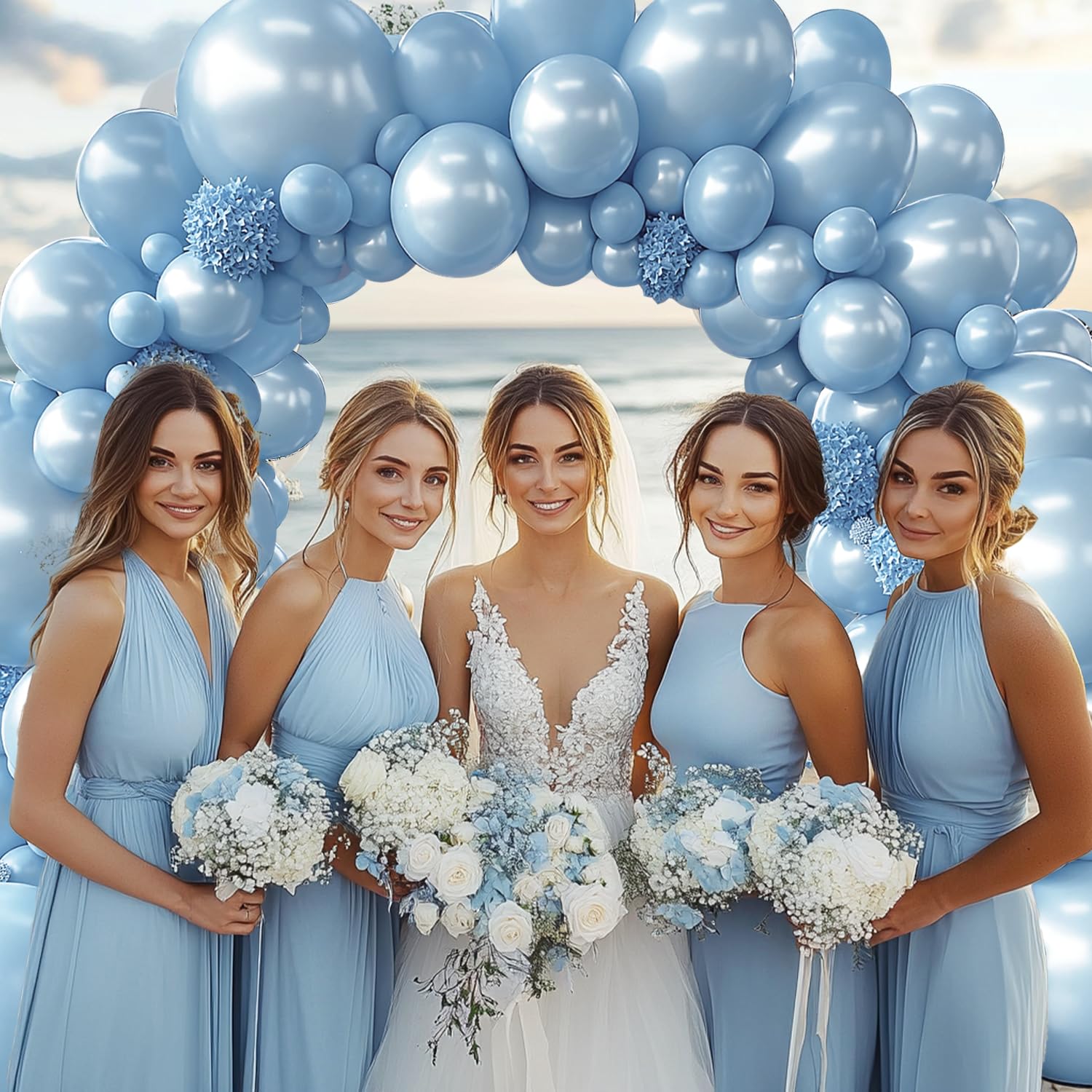 Pearl Balloon Arch Kit, Double Stuffed Pastel Blue Balloons Graland Different Size 18/12/10/5inch Light Baby Blue Balloons for Boy Baby Bridal Shower Wedding Party Decorations