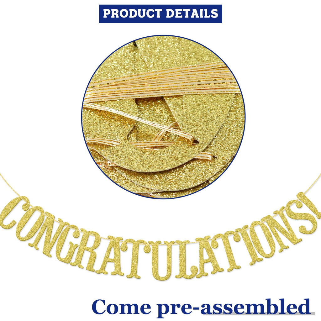 Congratulations Glitter Sign Banner- Graduation, Wedding, Retirement Party Supplies Decorations