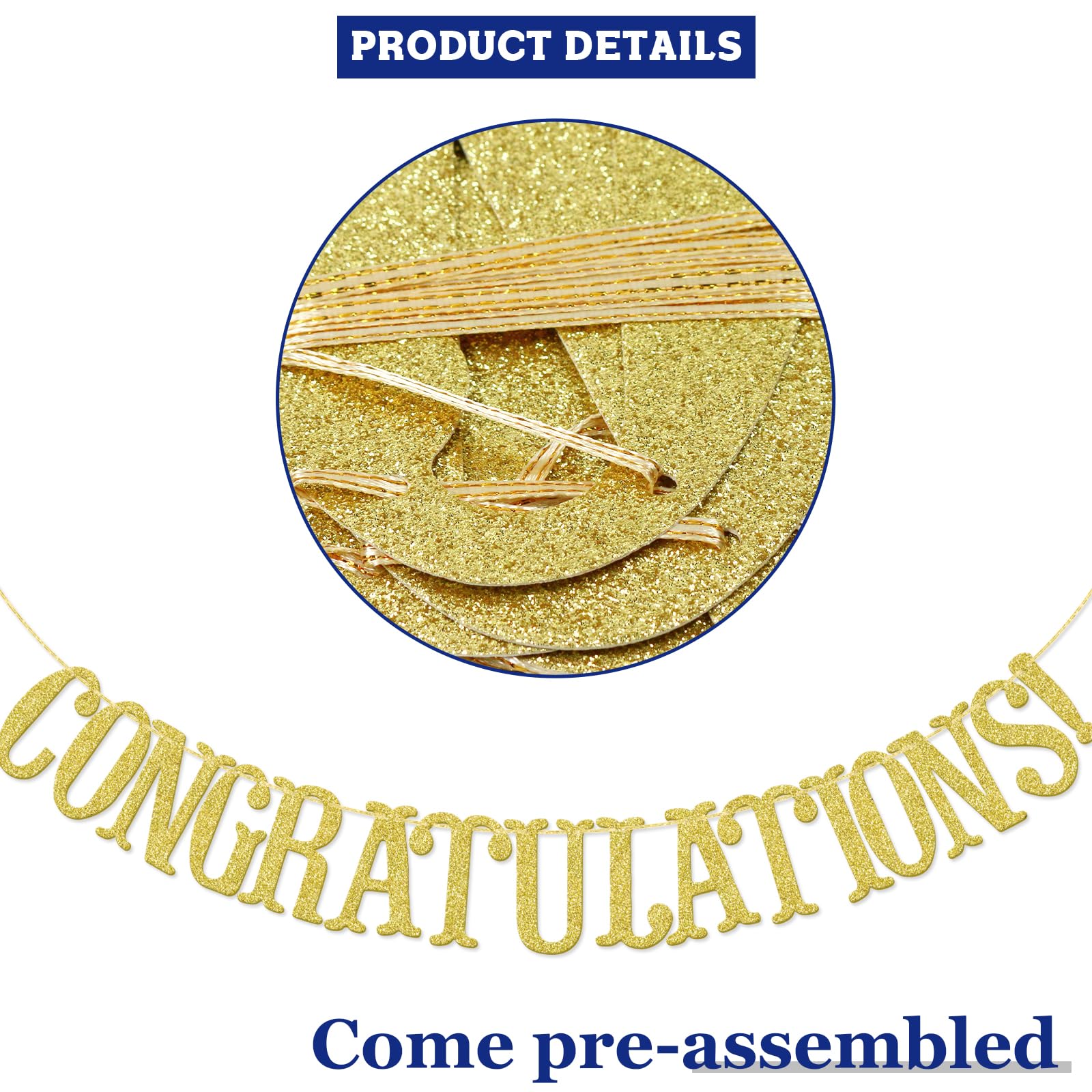 Congratulations Glitter Sign Banner- Graduation, Wedding, Retirement Party Supplies Decorations
