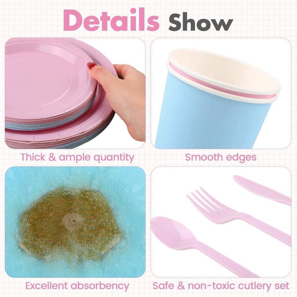 Disposable Party Tableware Set with Plates, Cups & Cutlery