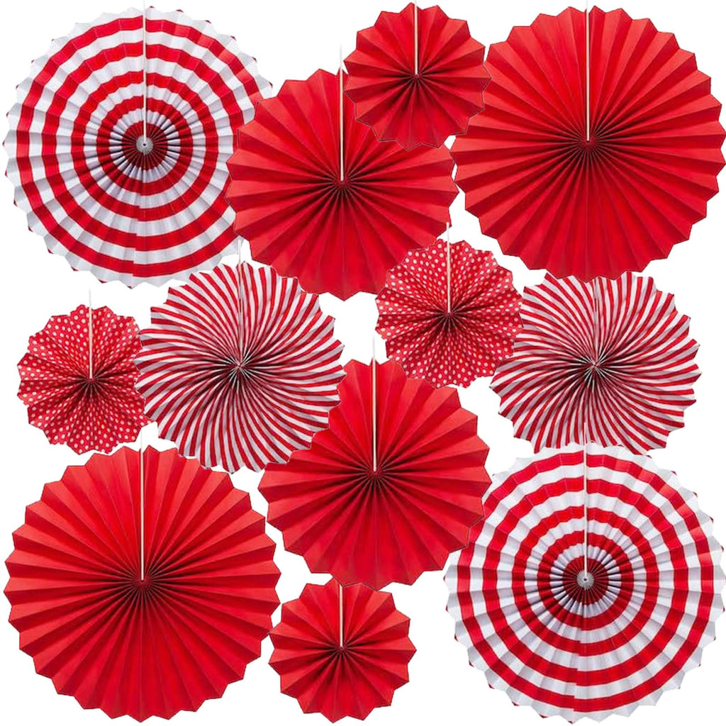 INPLUSTOP 12PCS Party Hanging Paper Fans Set, Round Pattern Fan Garland, Paper Fan Decorations for Birthday Wedding New Year Baby Shower Graduation Events