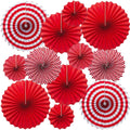 INPLUSTOP 12PCS Party Hanging Paper Fans Set, Round Pattern Fan Garland, Paper Fan Decorations for Birthday Wedding New Year Baby Shower Graduation Events