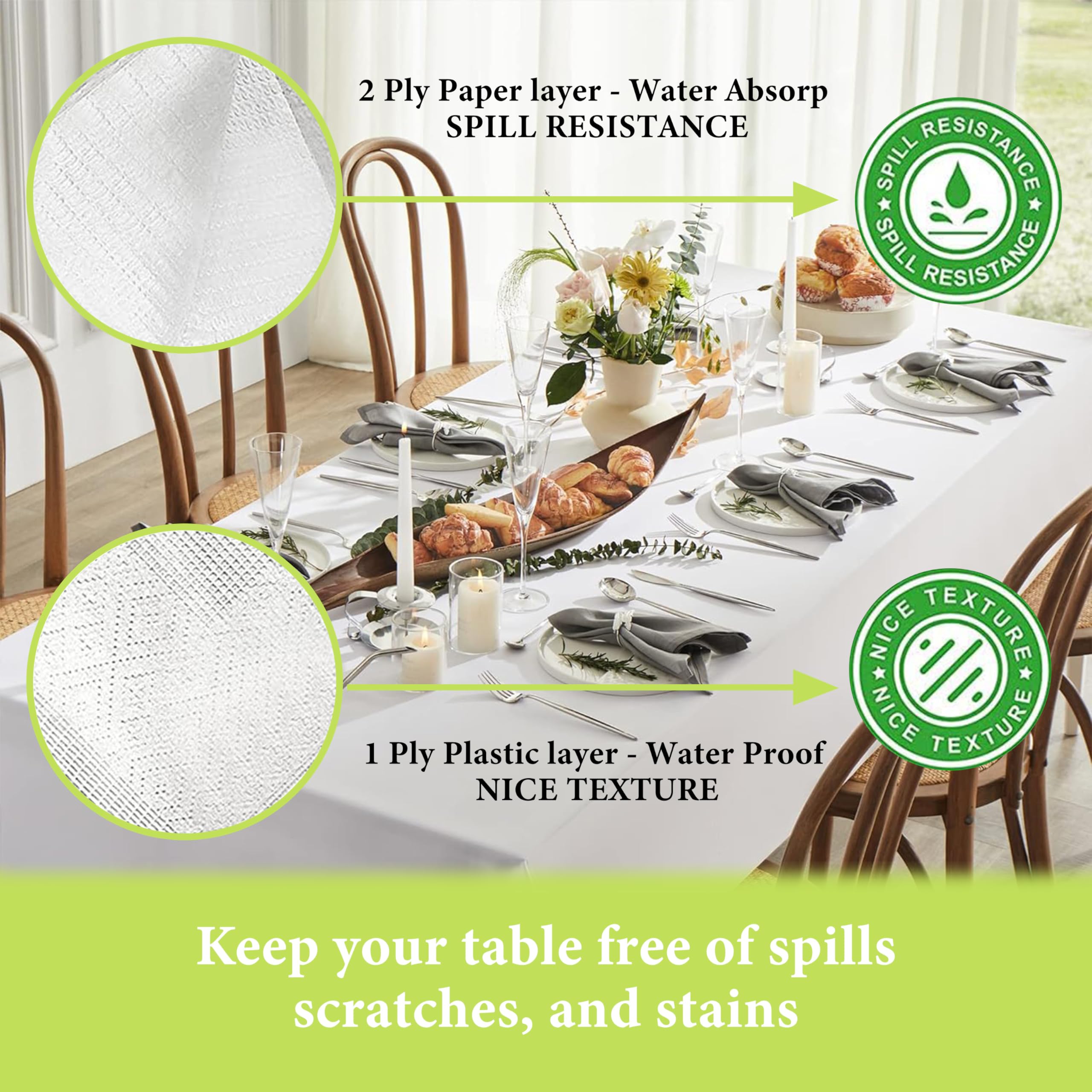 12-Pack White Paper & Plastic Rectangle Tablecloths