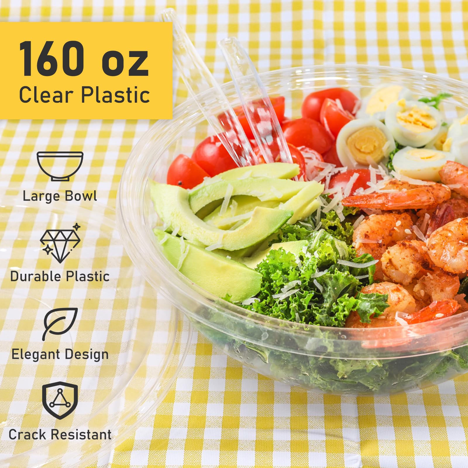16-Piece 160 oz Clear Disposable Serving Bowl Set