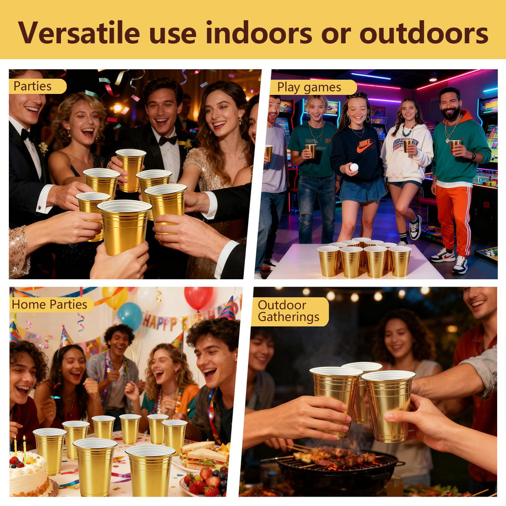 100-Pack 16 oz Gold Metallic Disposable Party Cups