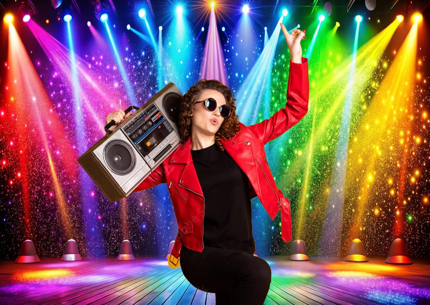 7 x 5 Ft Retro Rainbow Disco Fabric Party Backdrop