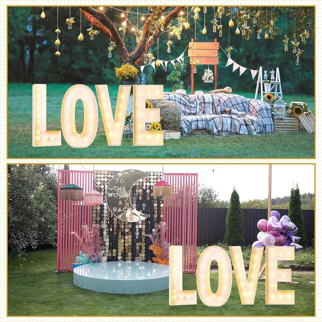 Giant Romantic LOVE Sign Light Up, 61 Pcs Art Decorative with Balloons & Bunting for Birthday Valentine's Day Wedding Propose Marriage Party, Gold, 120cm/4FT