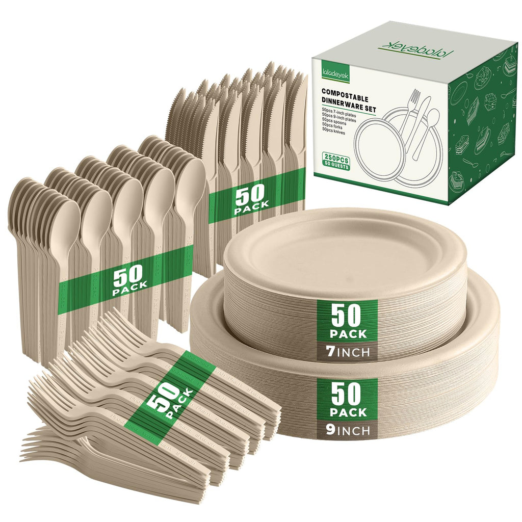 250-Piece Biodegradable Disposable Paper Dinnerware Set