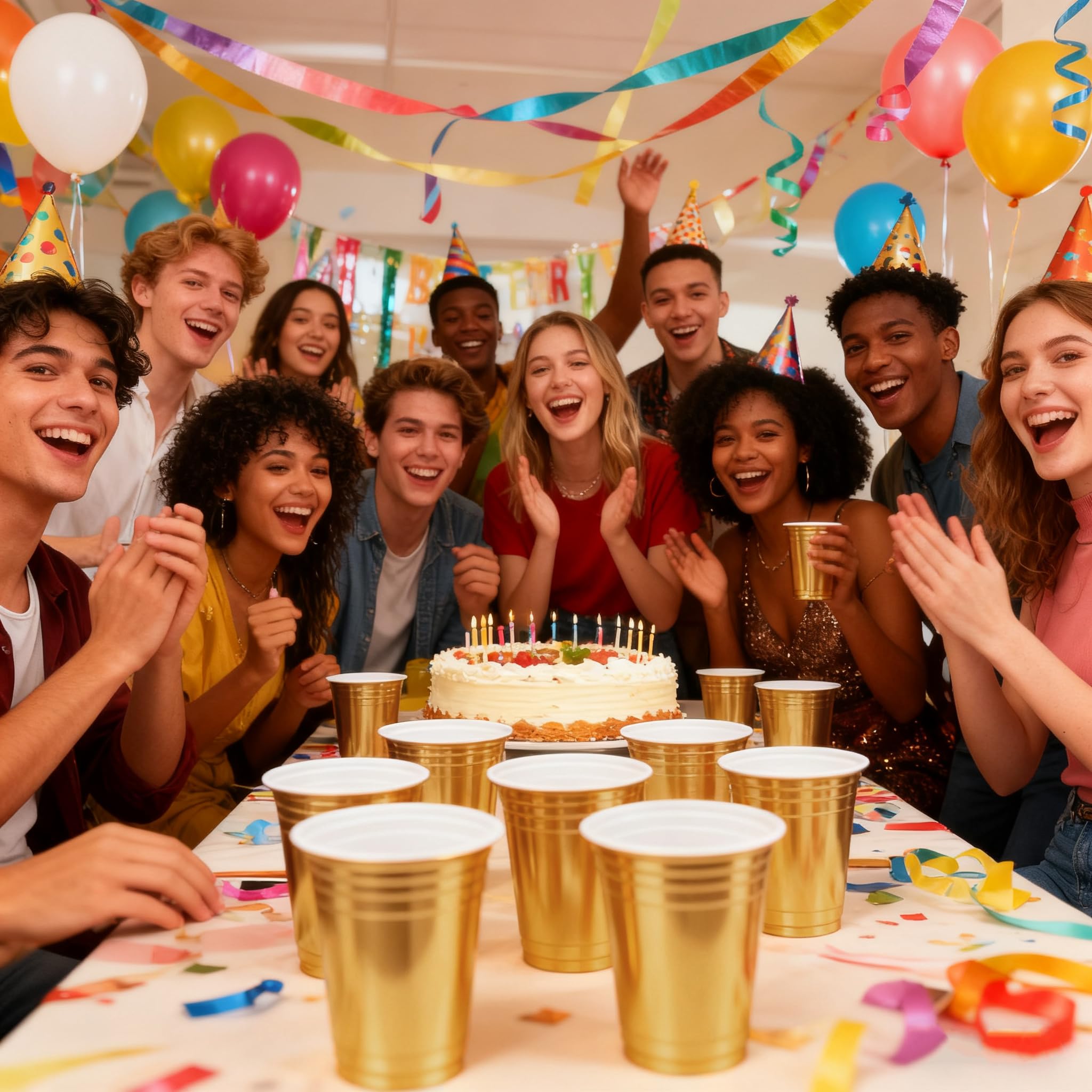 100-Pack 16 oz Gold Metallic Disposable Party Cups