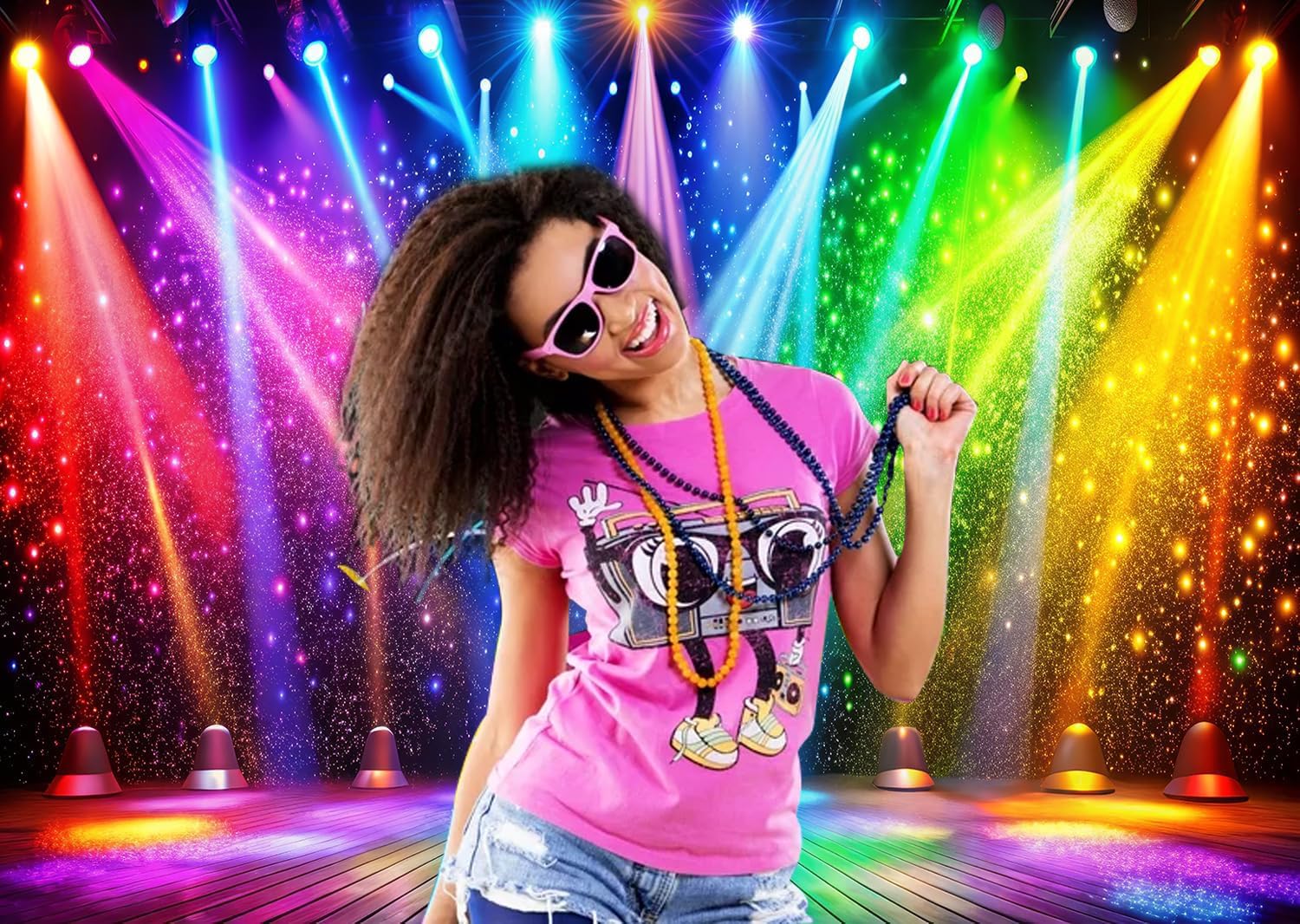 7 x 5 Ft Retro Rainbow Disco Fabric Party Backdrop