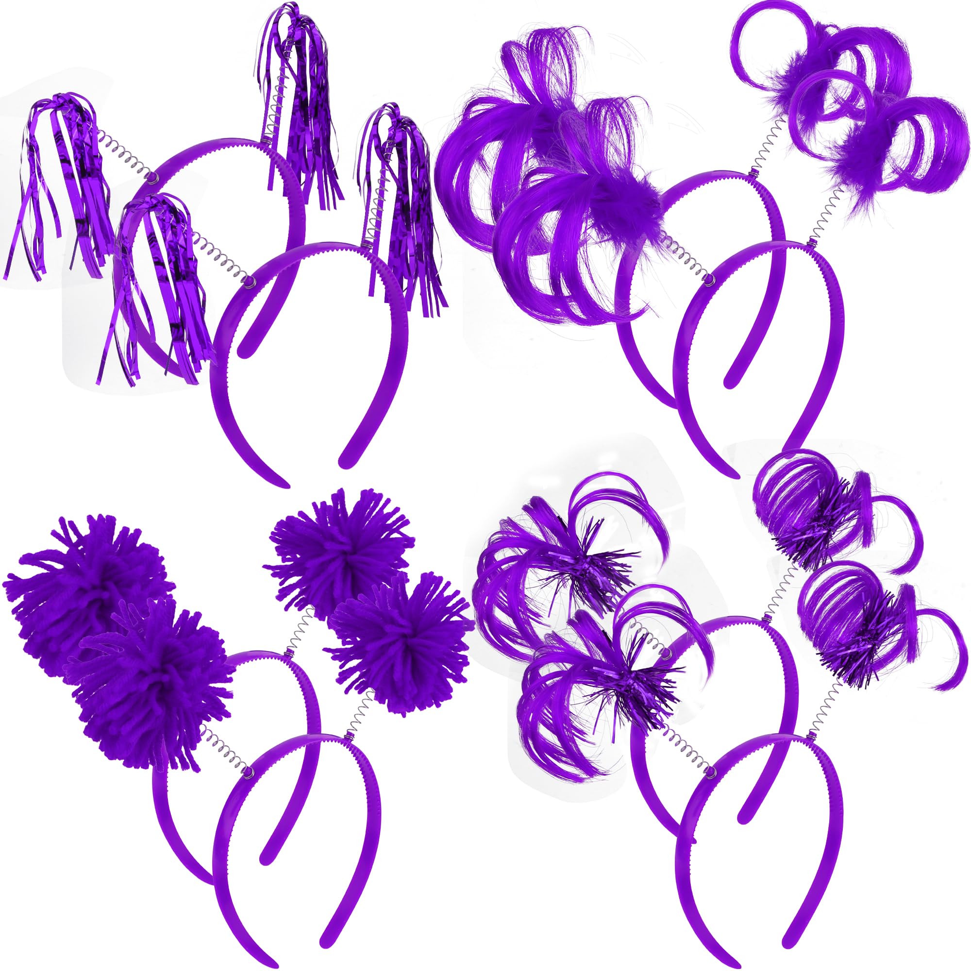 8-Piece Pom Pom Tinsel Headband Party Accessory Set