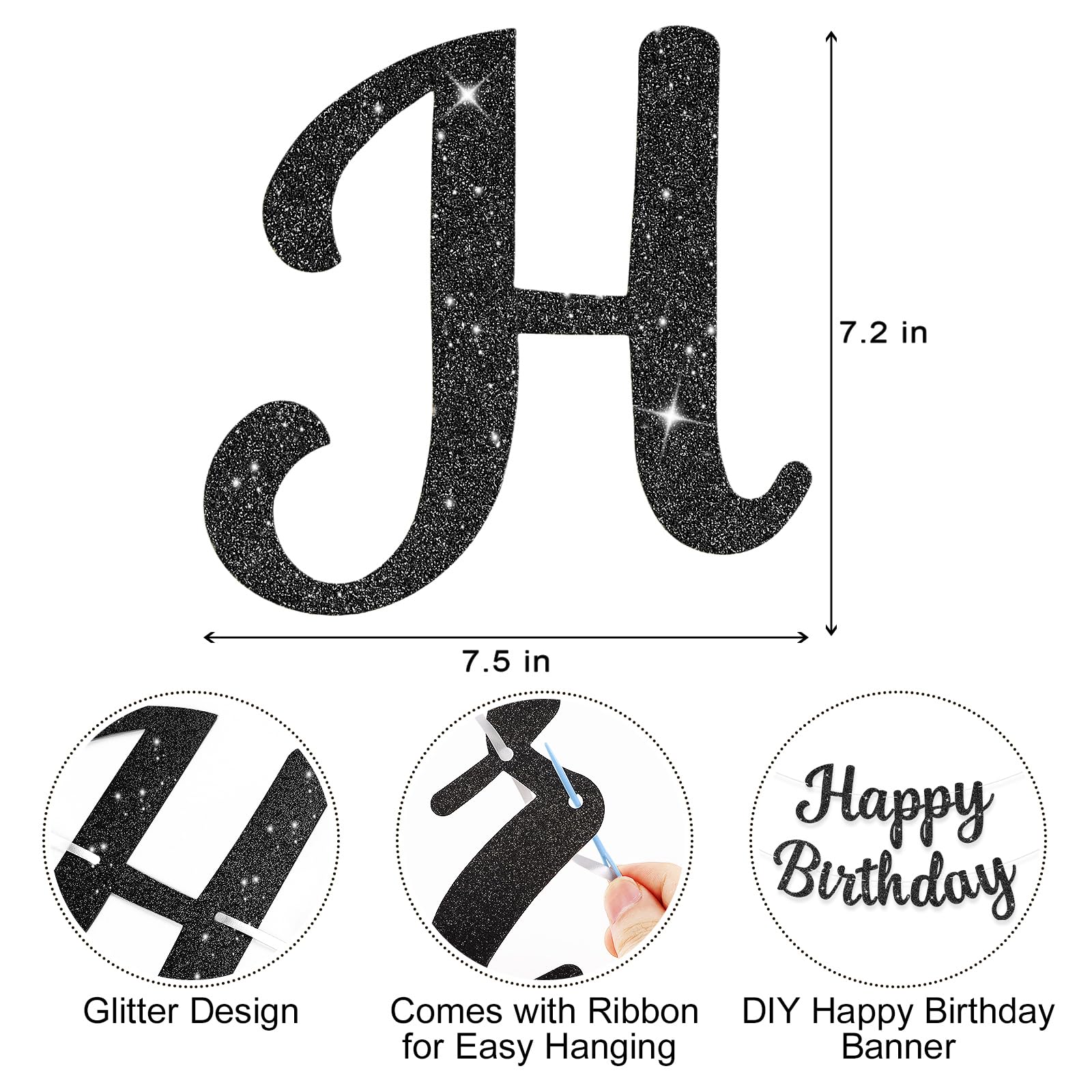 JHZMCRX Glitter Happy Birthday Banner Sign Birthday Garland Wall Door Banners Flag for Women Men Boys Girls Party Backdrop Decorations