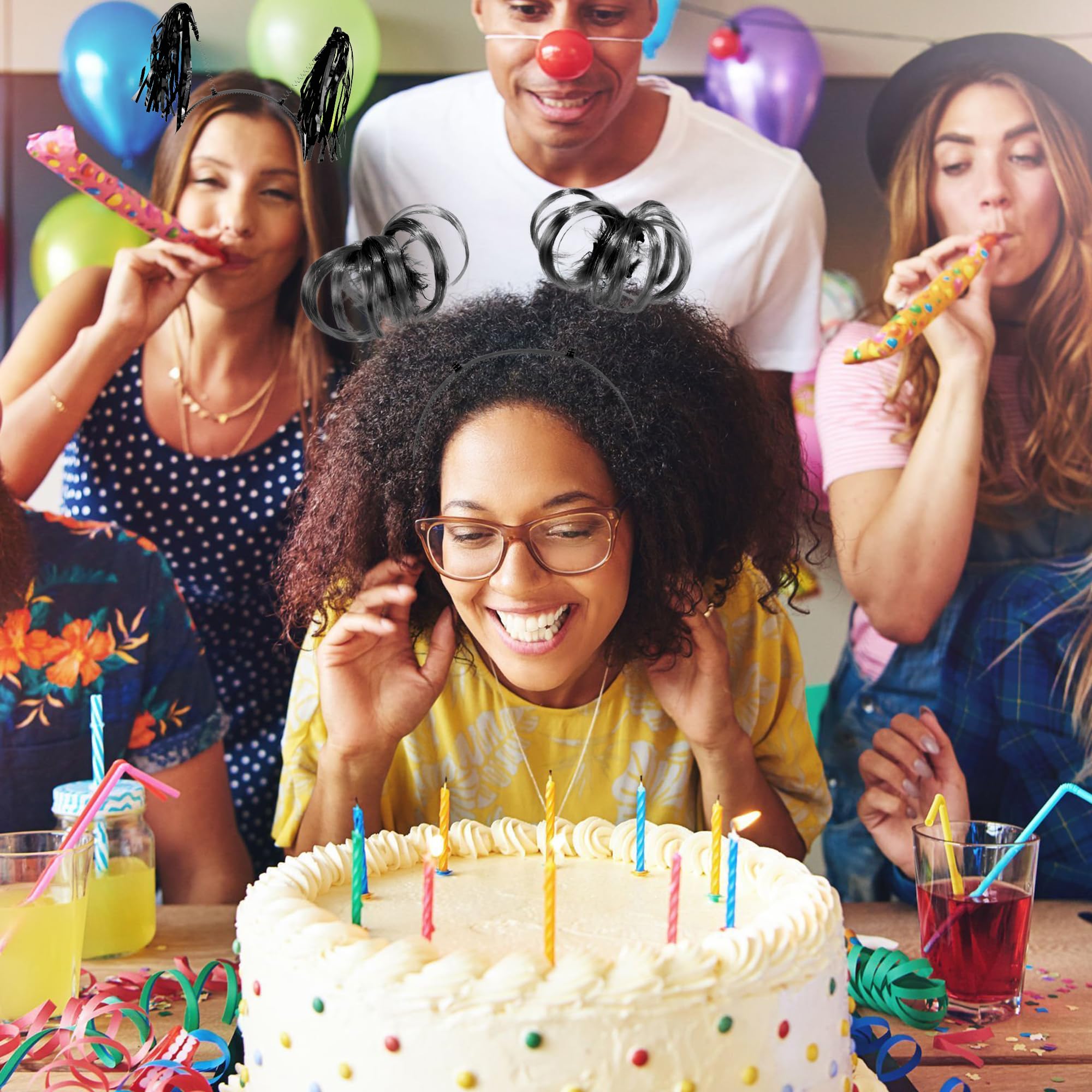 8-Piece Pom Pom Tinsel Headband Party Accessory Set