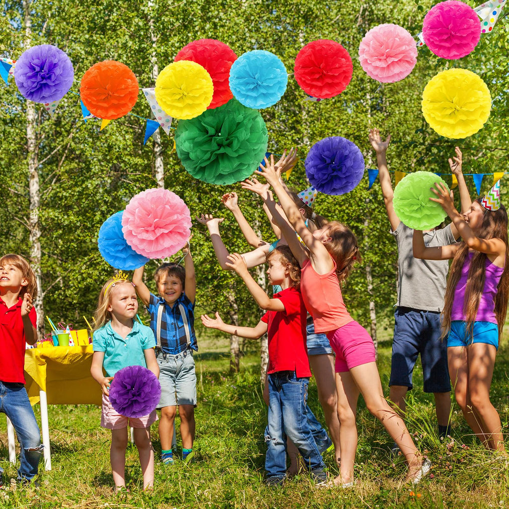 Yeaqee 30 Pcs Large Tissue Paper Pom Poms 14 12 10 Inch, Multicolor